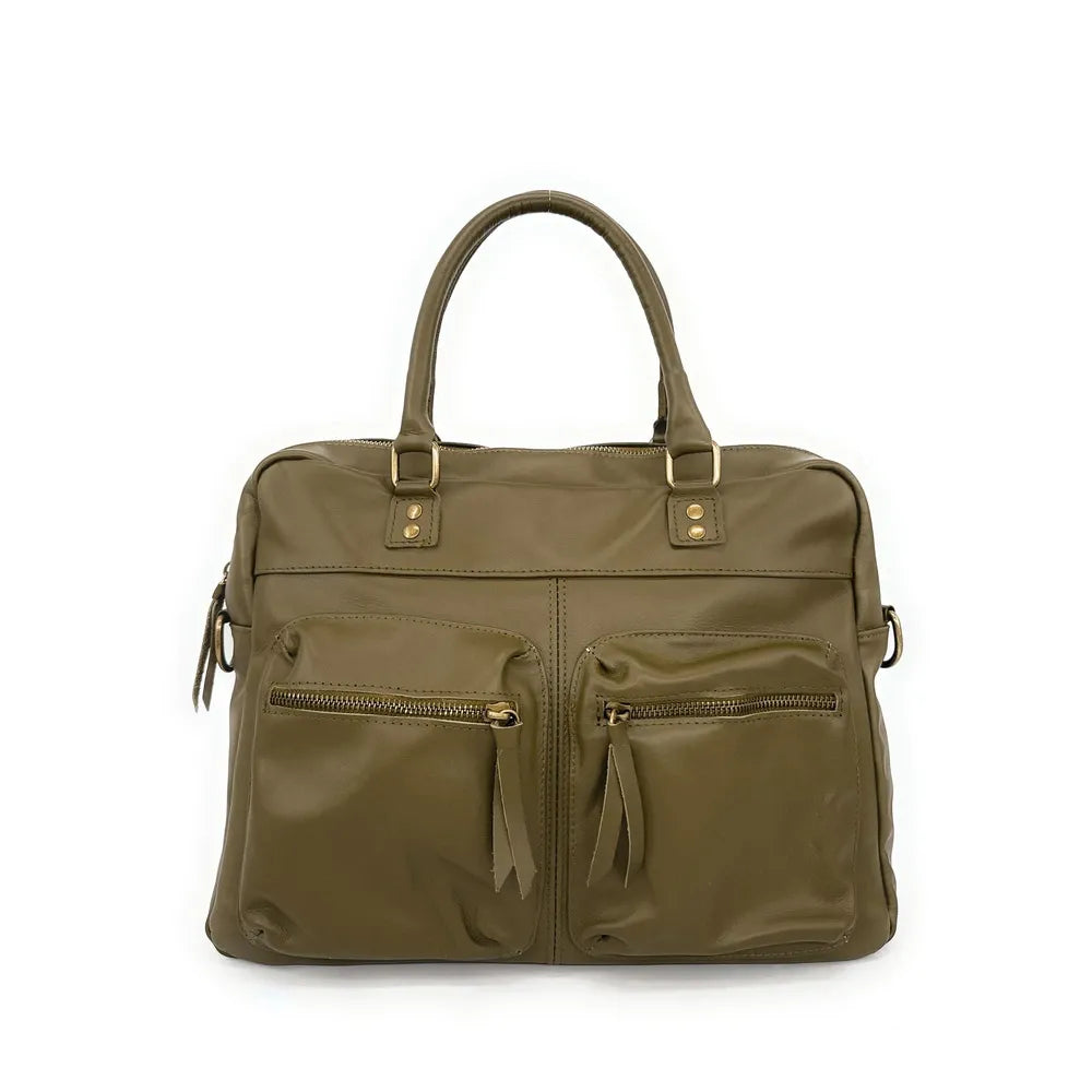 Sac à main en cuir lisse OMB MOSCOU Kaki