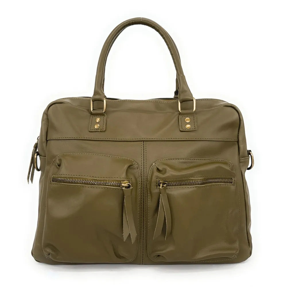 Sac à main en cuir lisse OMB MOSCOU Kaki