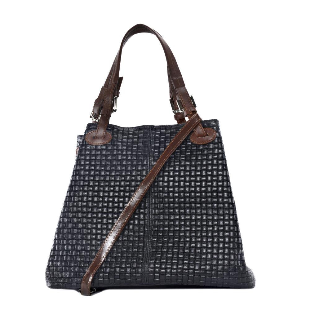 Sac à main en cuir italien embossé tressage MALLARME Bleu marine