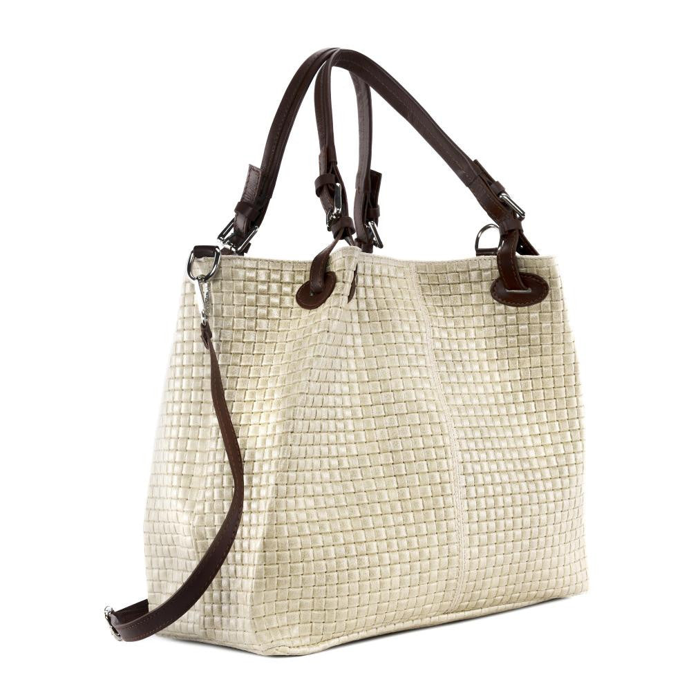 Sac à main en cuir italien embossé tressage MALLARME Taupe clair