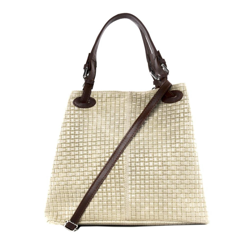 Sac à main en cuir italien embossé tressage MALLARME Taupe clair