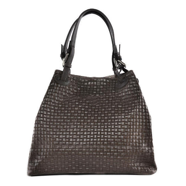 Sac à main en cuir italien embossé tressage MALLARME Chocolat
