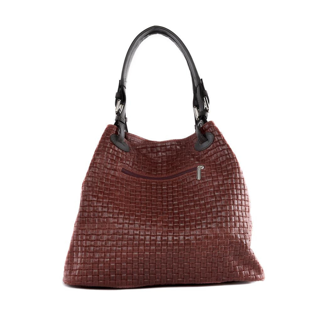 Sac à main en cuir italien embossé tressage MALLARME Rouge foncé