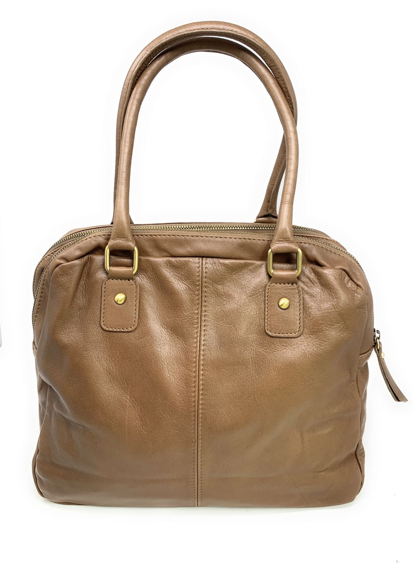 Sac bowling en cuir lisse VENDÔME Taupe foncé