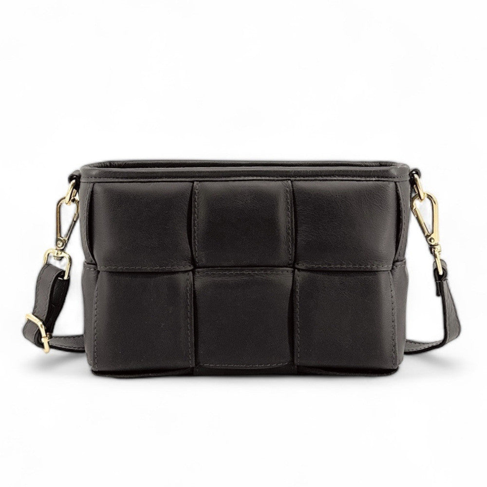 Sac à main boxy en cuir lisse tressé HALMA Chocolat