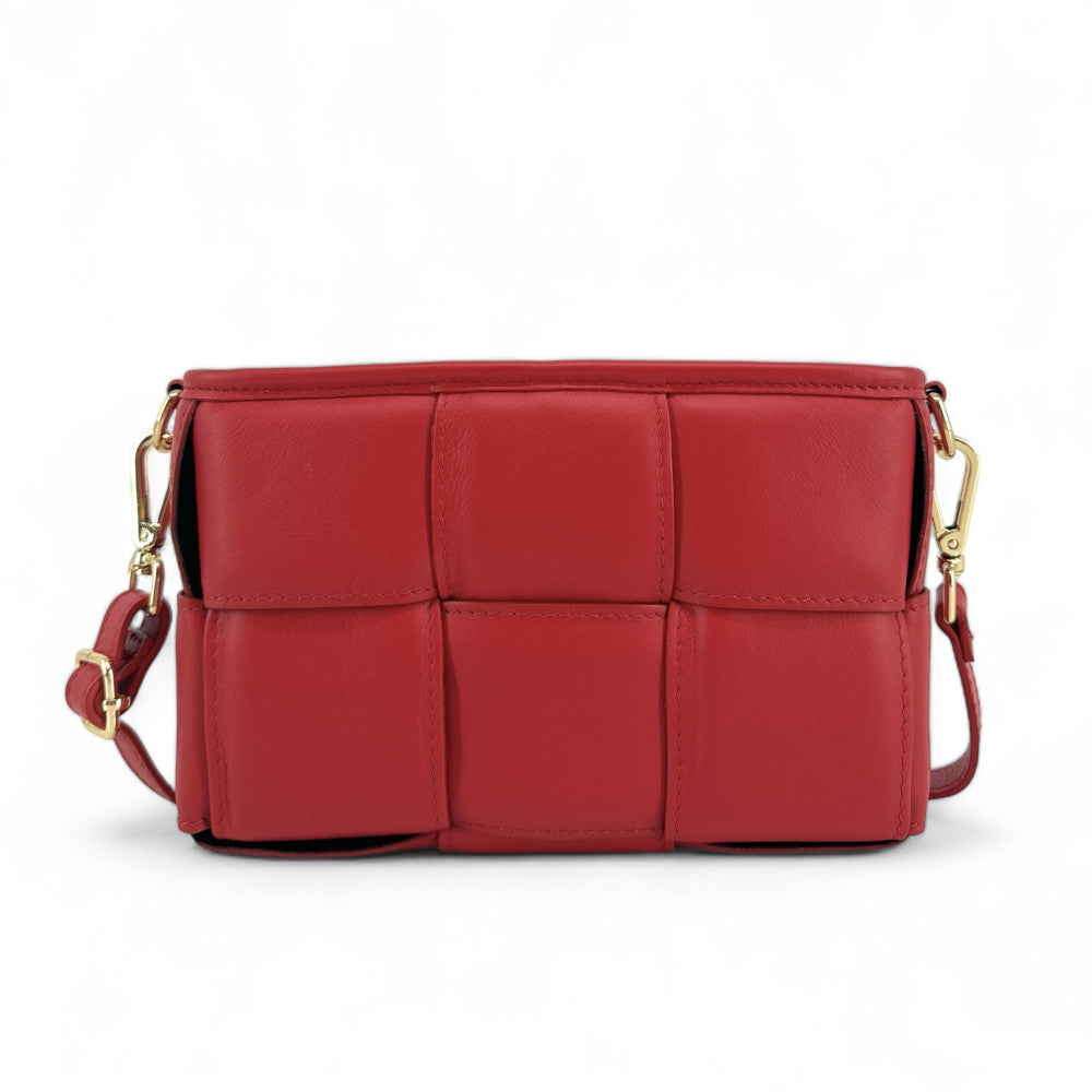 Sac à main boxy en cuir lisse tressé HALMA Rouge garance