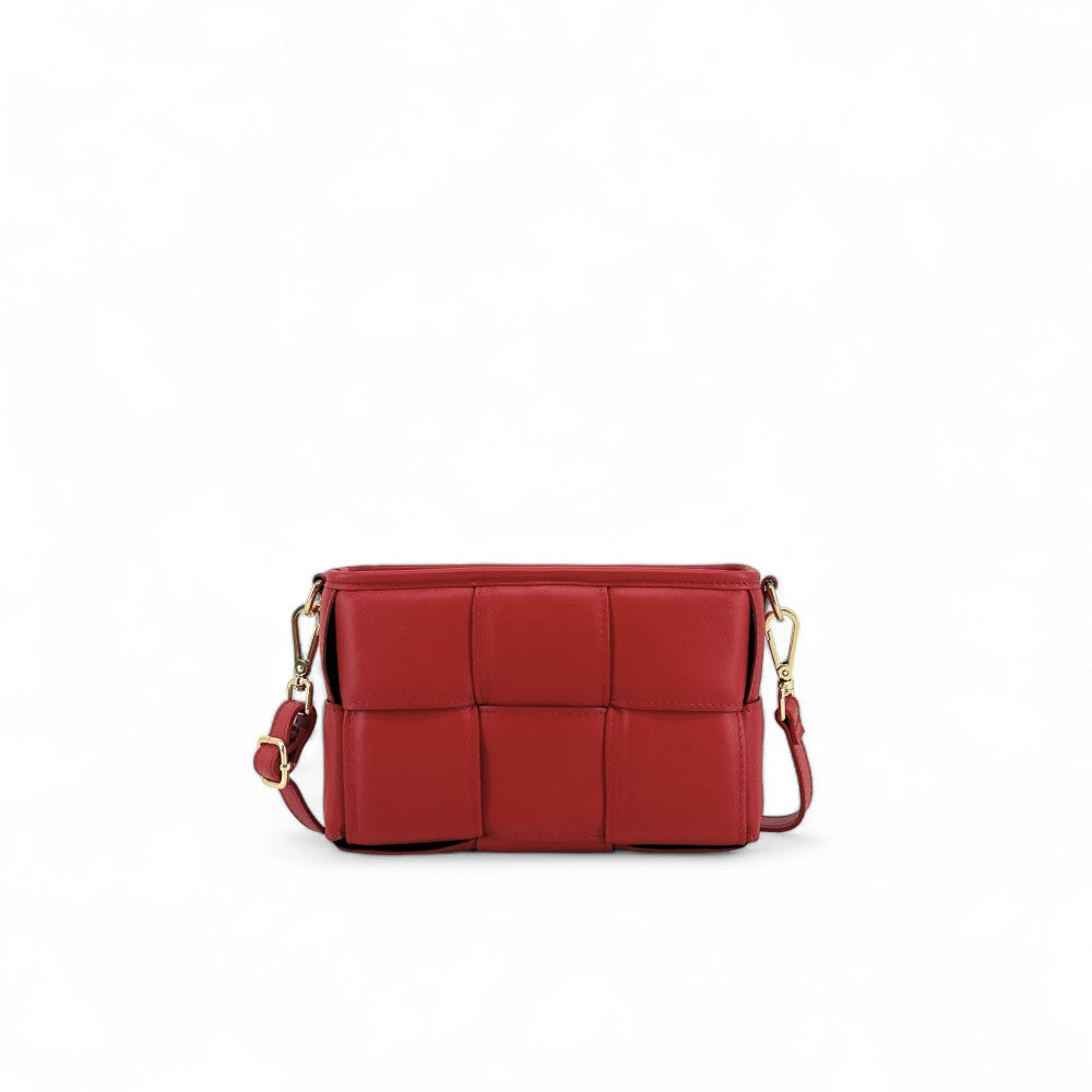 Sac à main boxy en cuir lisse tressé HALMA Rouge garance