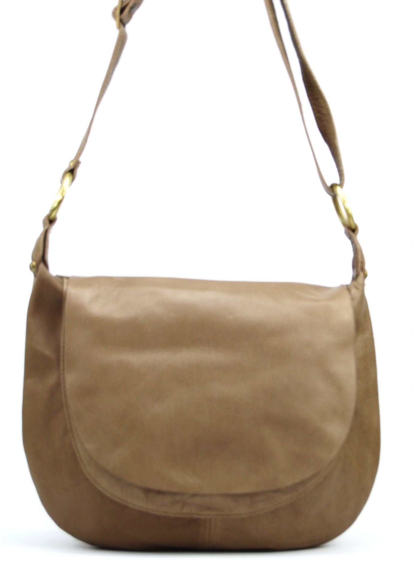 Sac besace en cuir lisse LITTLE PERLA Taupe clair