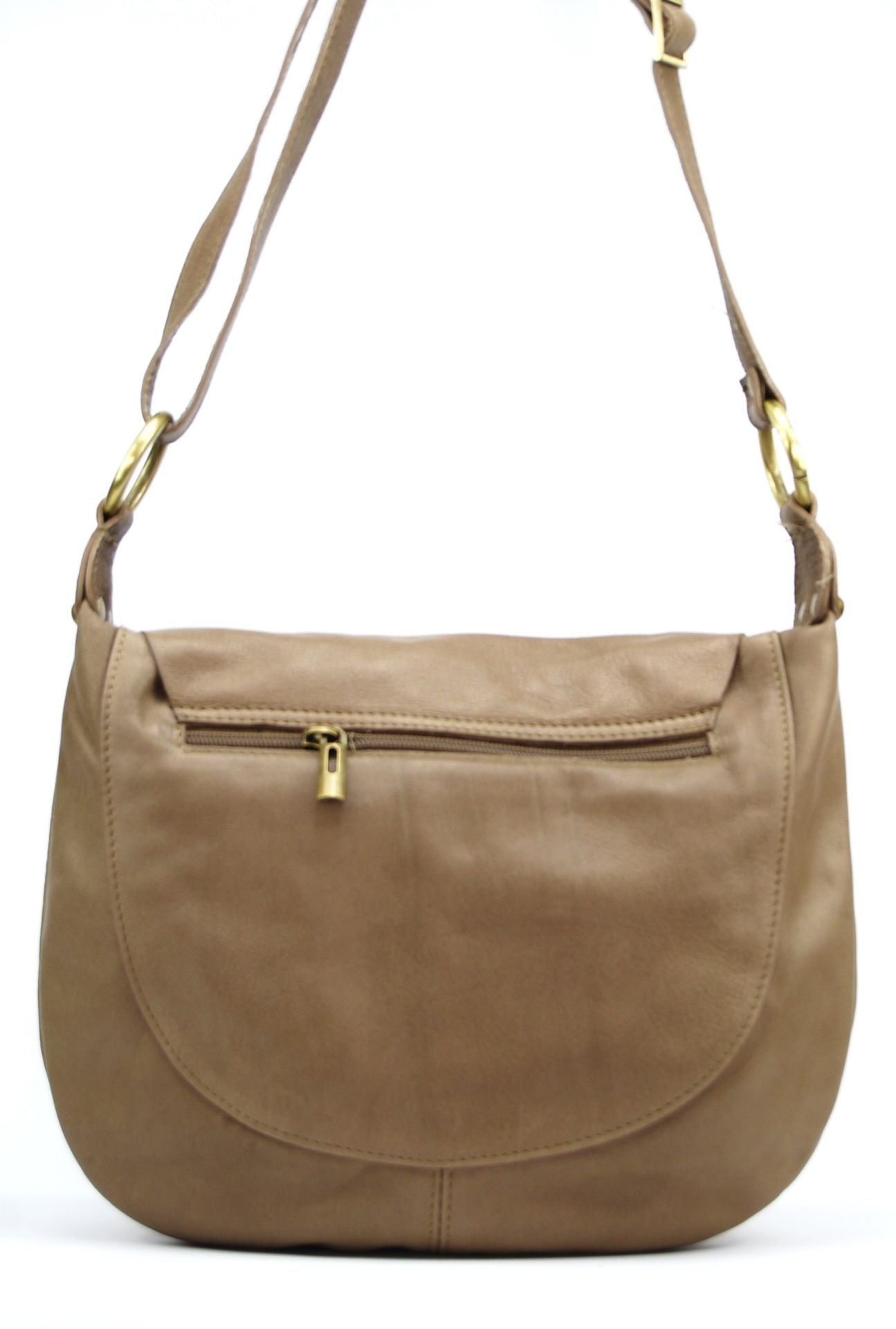 Sac besace en cuir lisse LITTLE PERLA Taupe clair