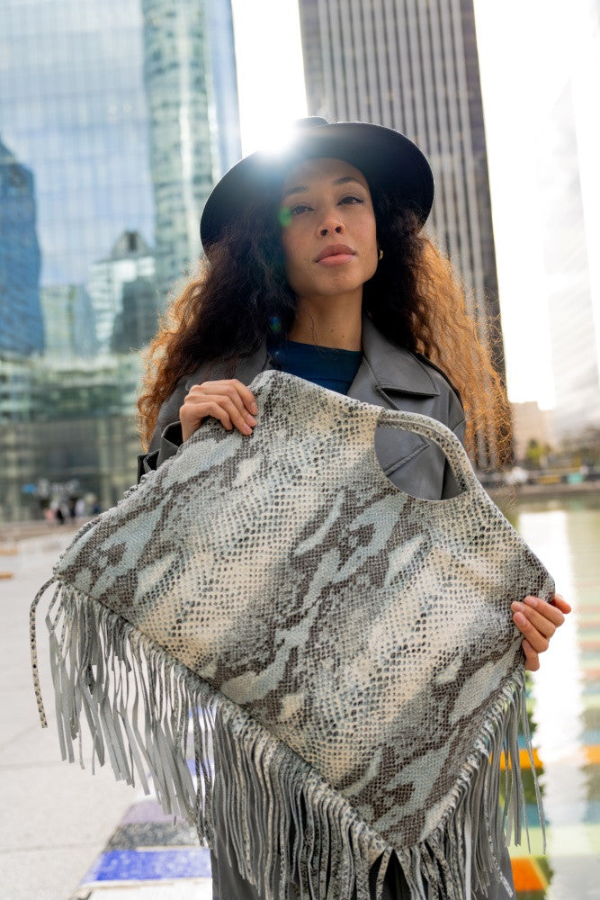 Maxi sac à main en cuir imprimé MAMBA Bleu pastel