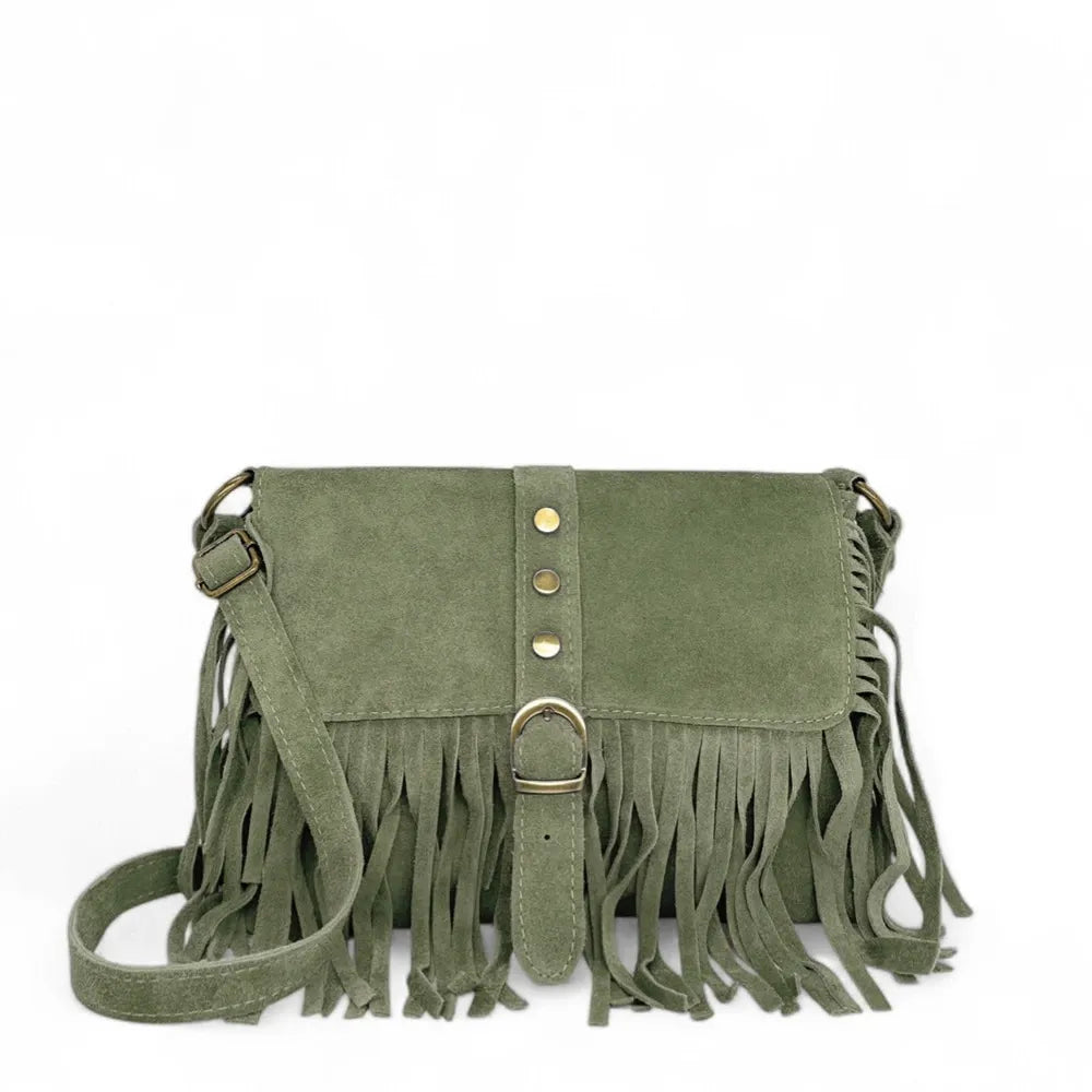 Sac à main en croûte de cuir PARAISO Vert amande