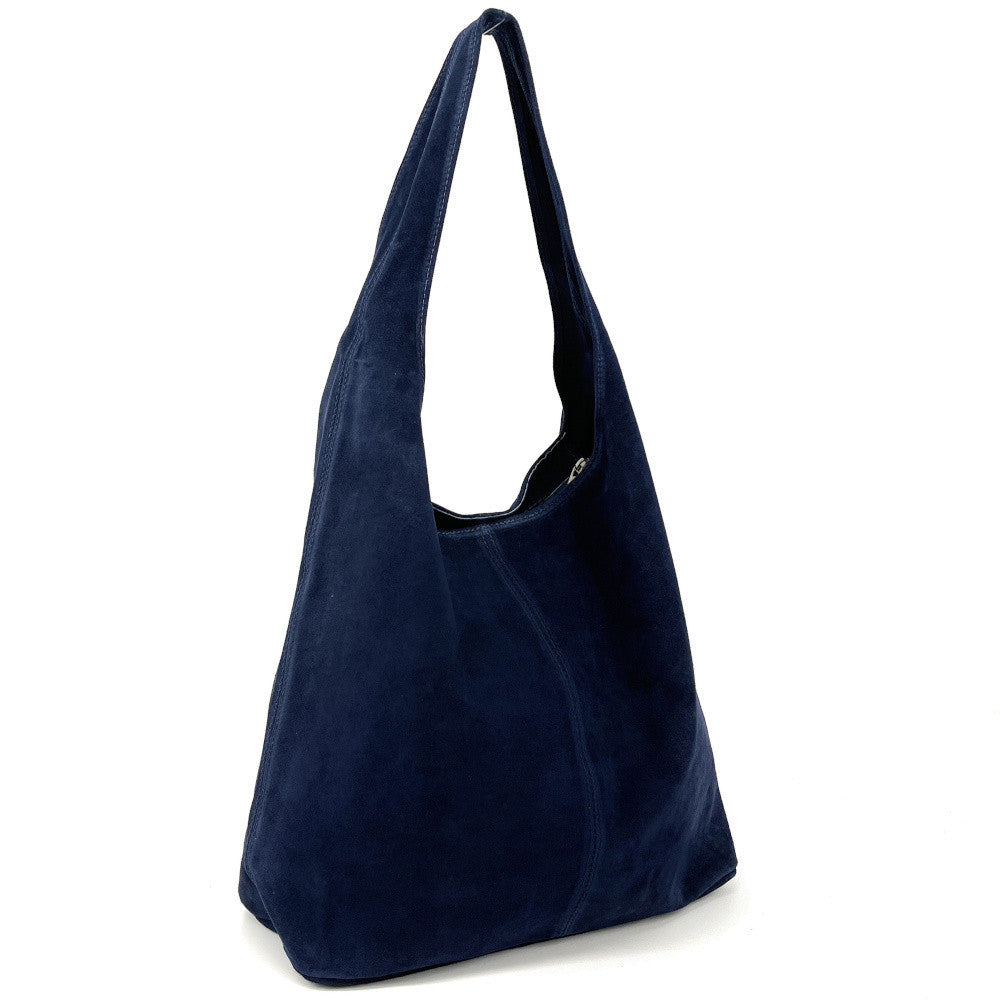 Sac à main de forme HOBO en croûte de cuir EVA Bleu marine