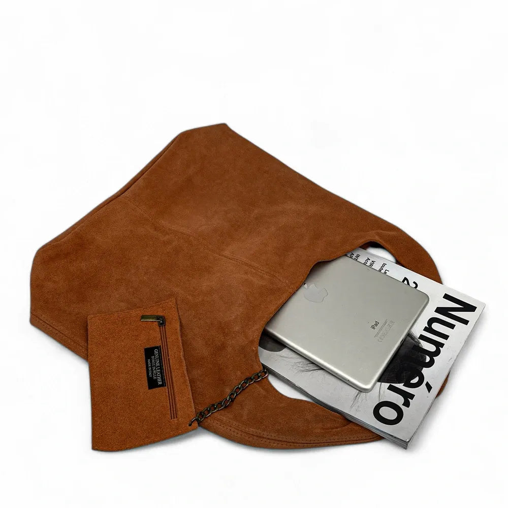 Sac à main de forme HOBO en croûte de cuir EVA Cannelle