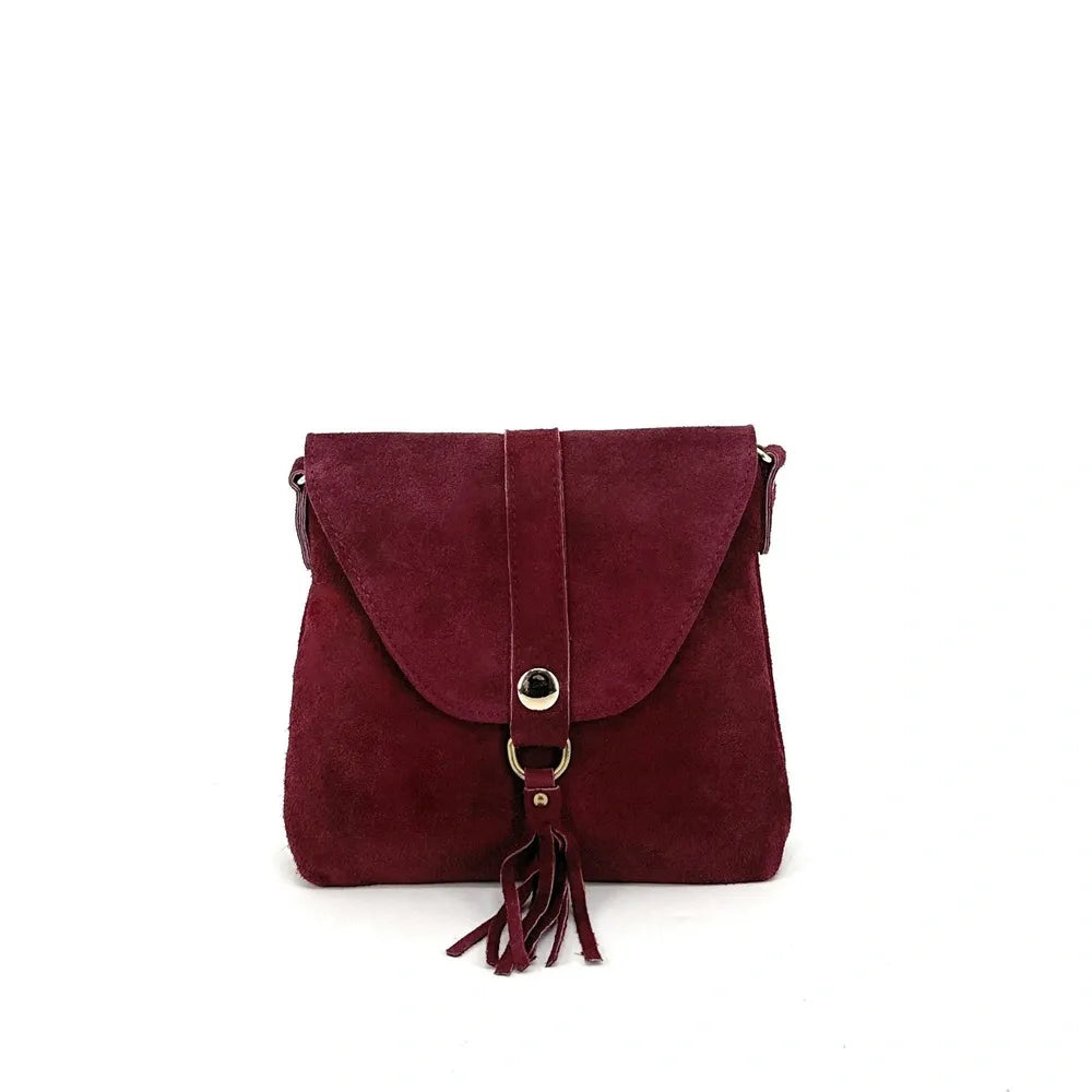 Sac besace en croûte de cuir KIONA Rouge bordeaux