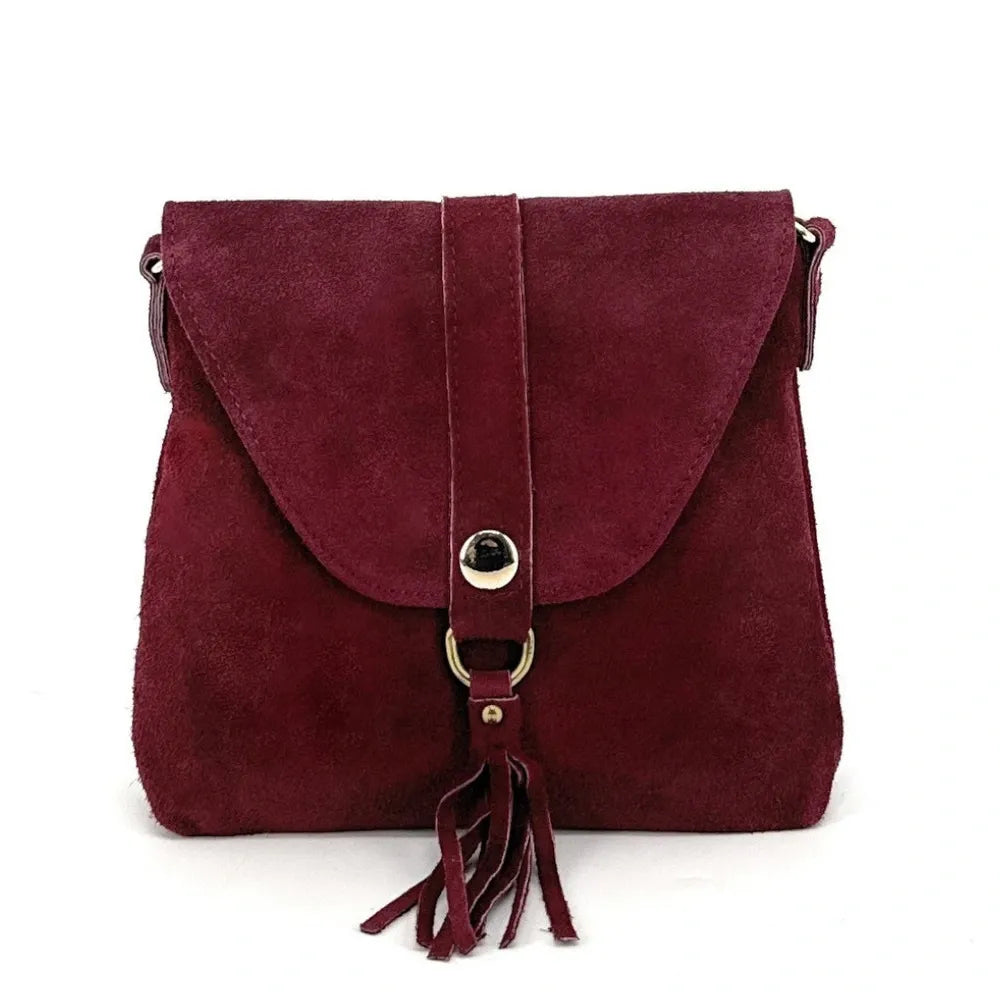 Sac besace en croûte de cuir KIONA Rouge bordeaux