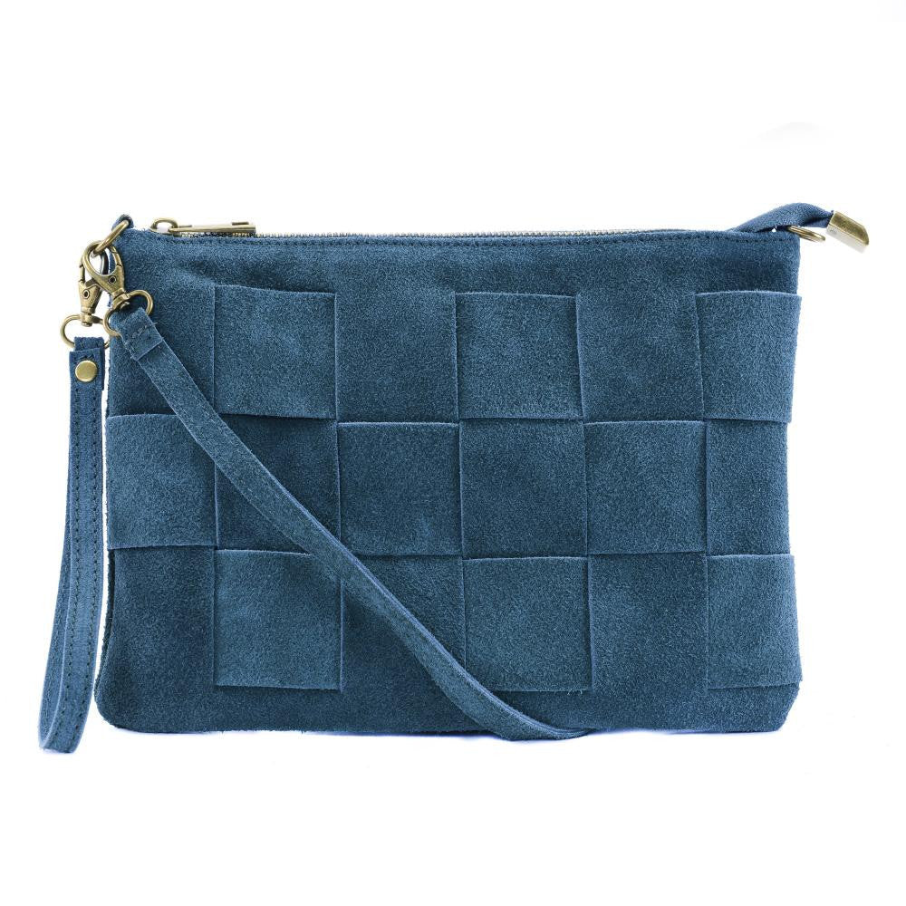 Sac pochette en croûte de cuir PERTH Bleu vert canard