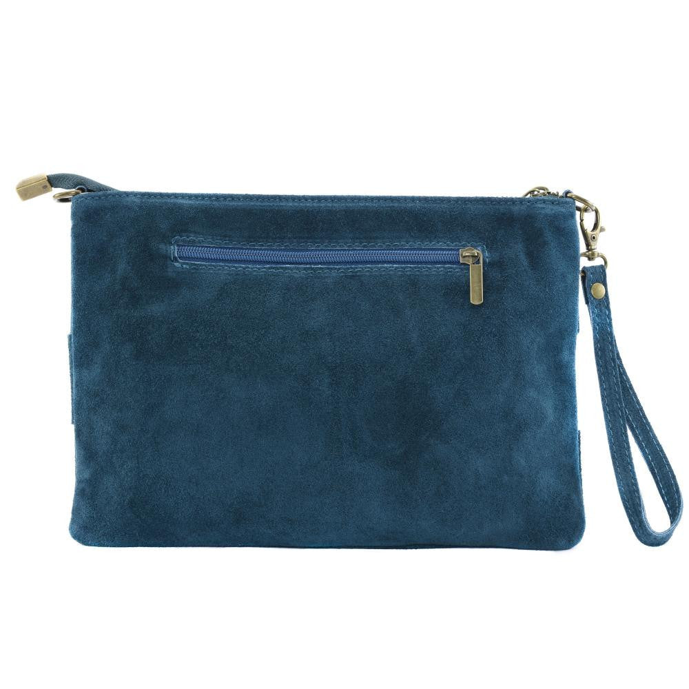 Sac pochette en croûte de cuir PERTH Bleu vert canard