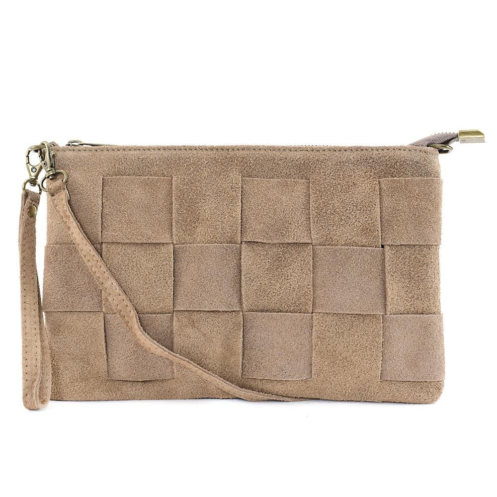 Sac pochette en croûte de cuir PERTH Taupe clair