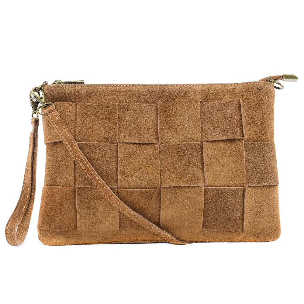 Sac pochette en croûte de cuir PERTH Cognac