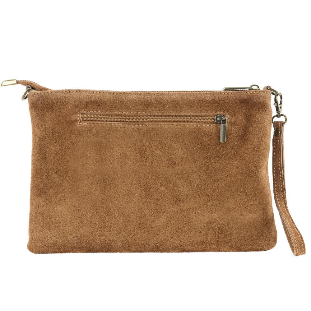 Sac pochette en croûte de cuir PERTH Cognac