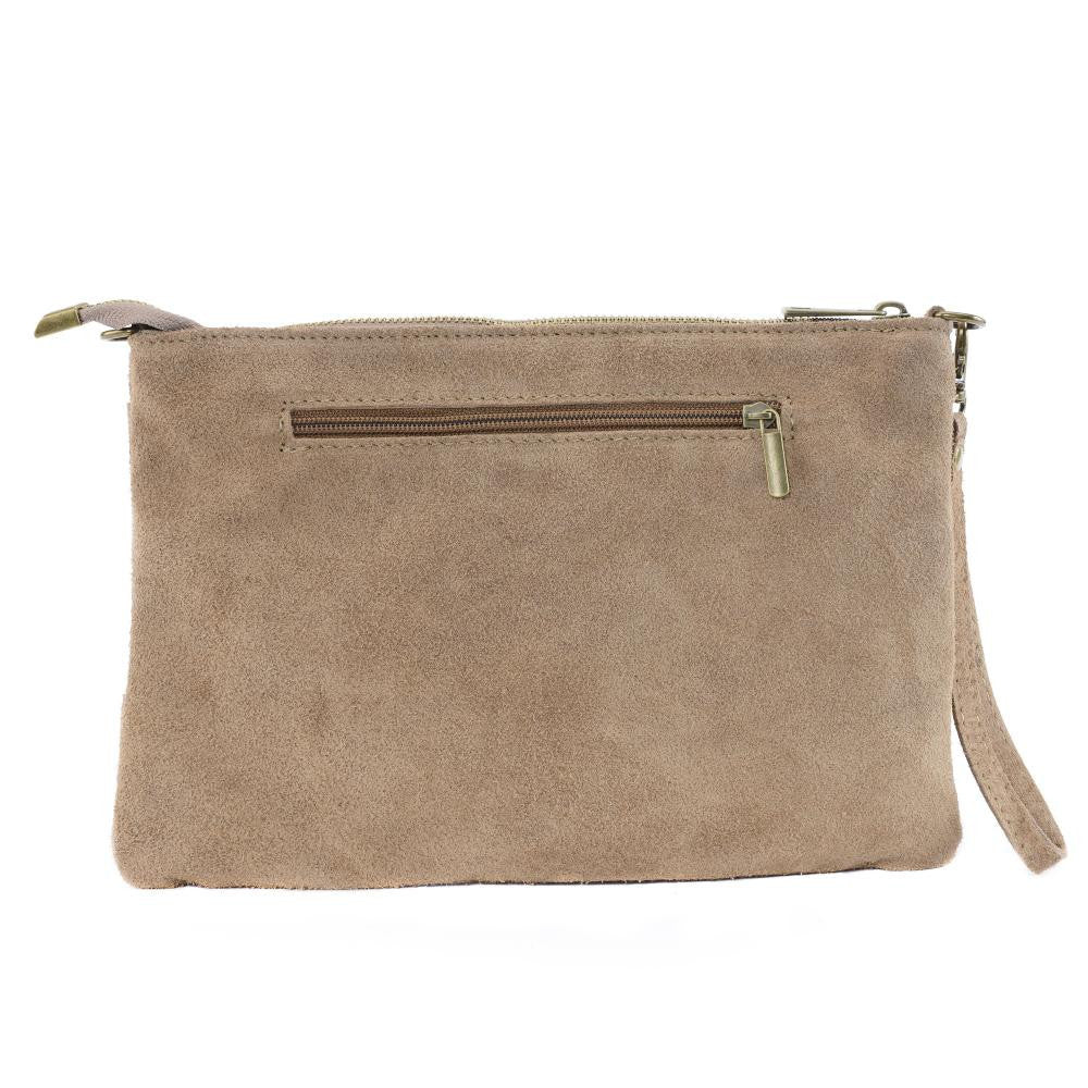 Sac pochette en croûte de cuir PERTH Taupe clair