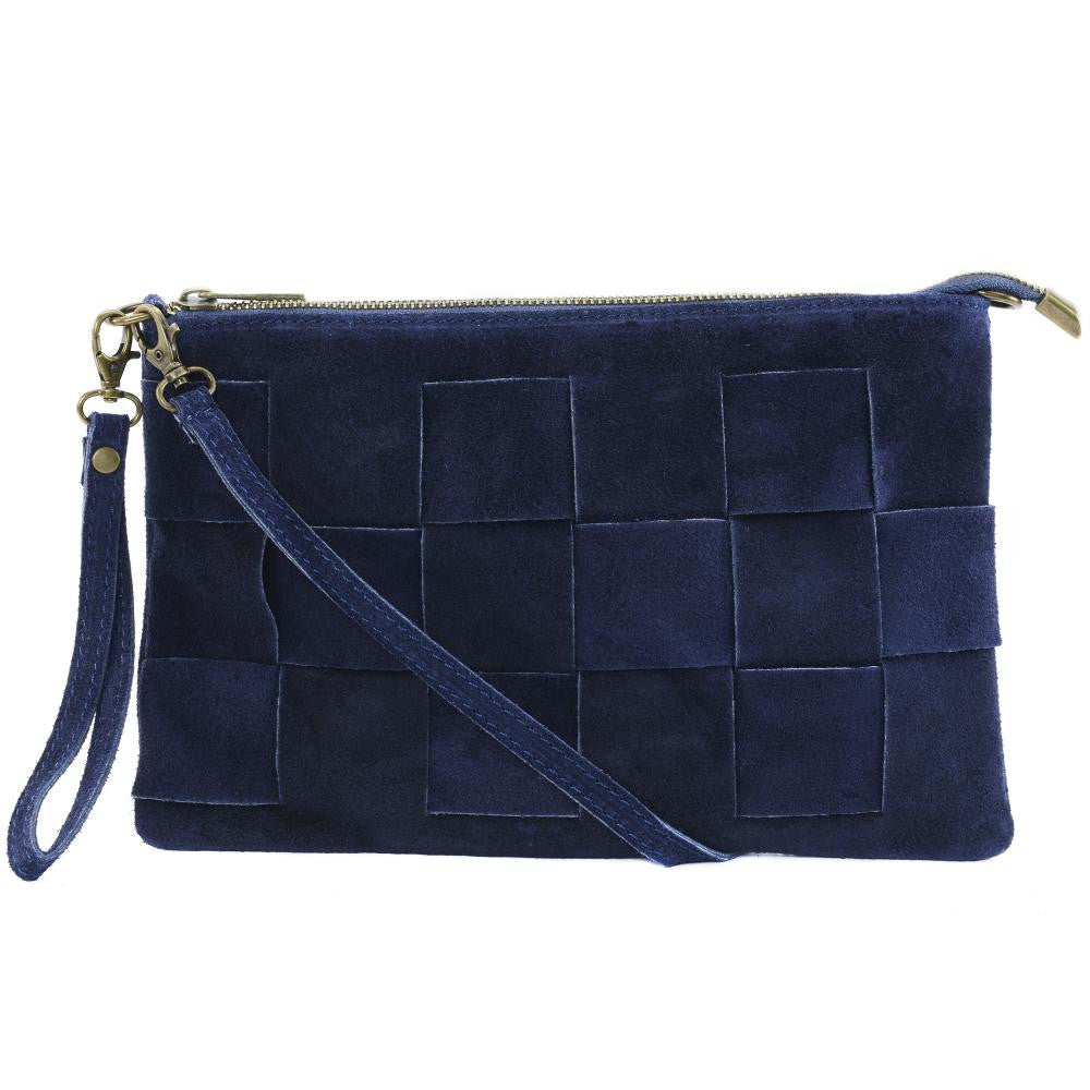 Sac pochette en croûte de cuir PERTH Bleu marine