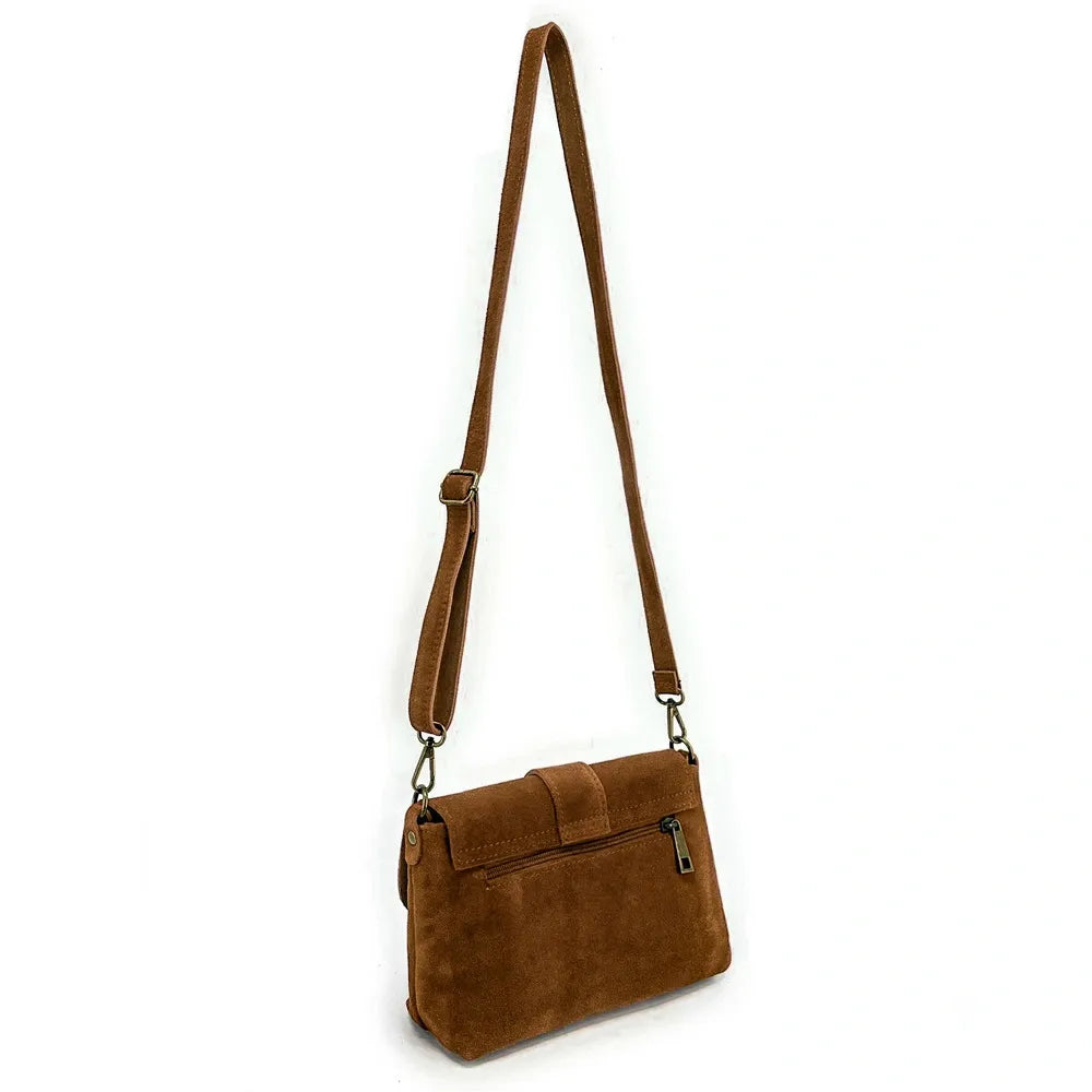 Sac à main en croûte de cuir VERONE SUEDE Cannelle