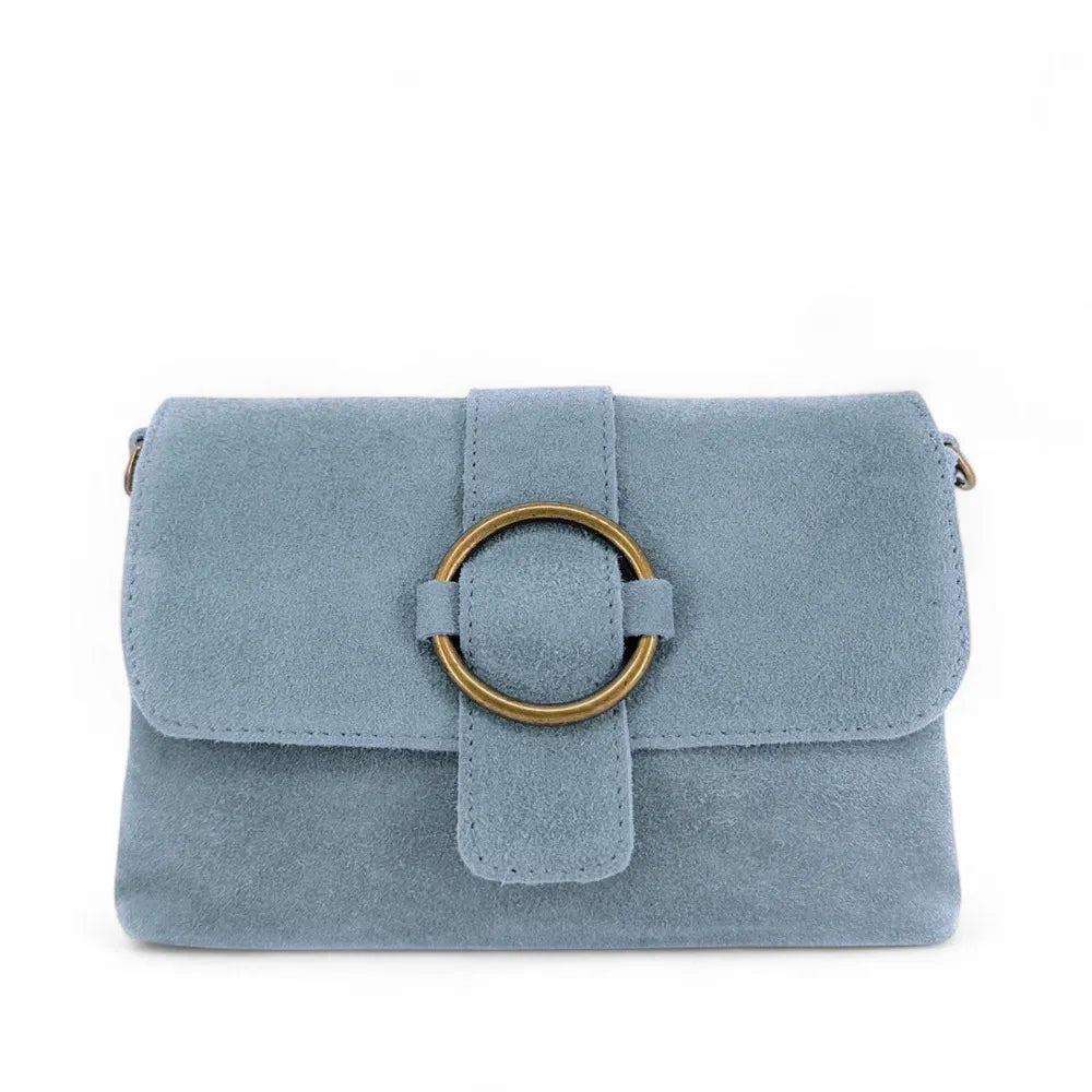 Sac à main en croûte de cuir VERONE SUEDE Bleu pastel