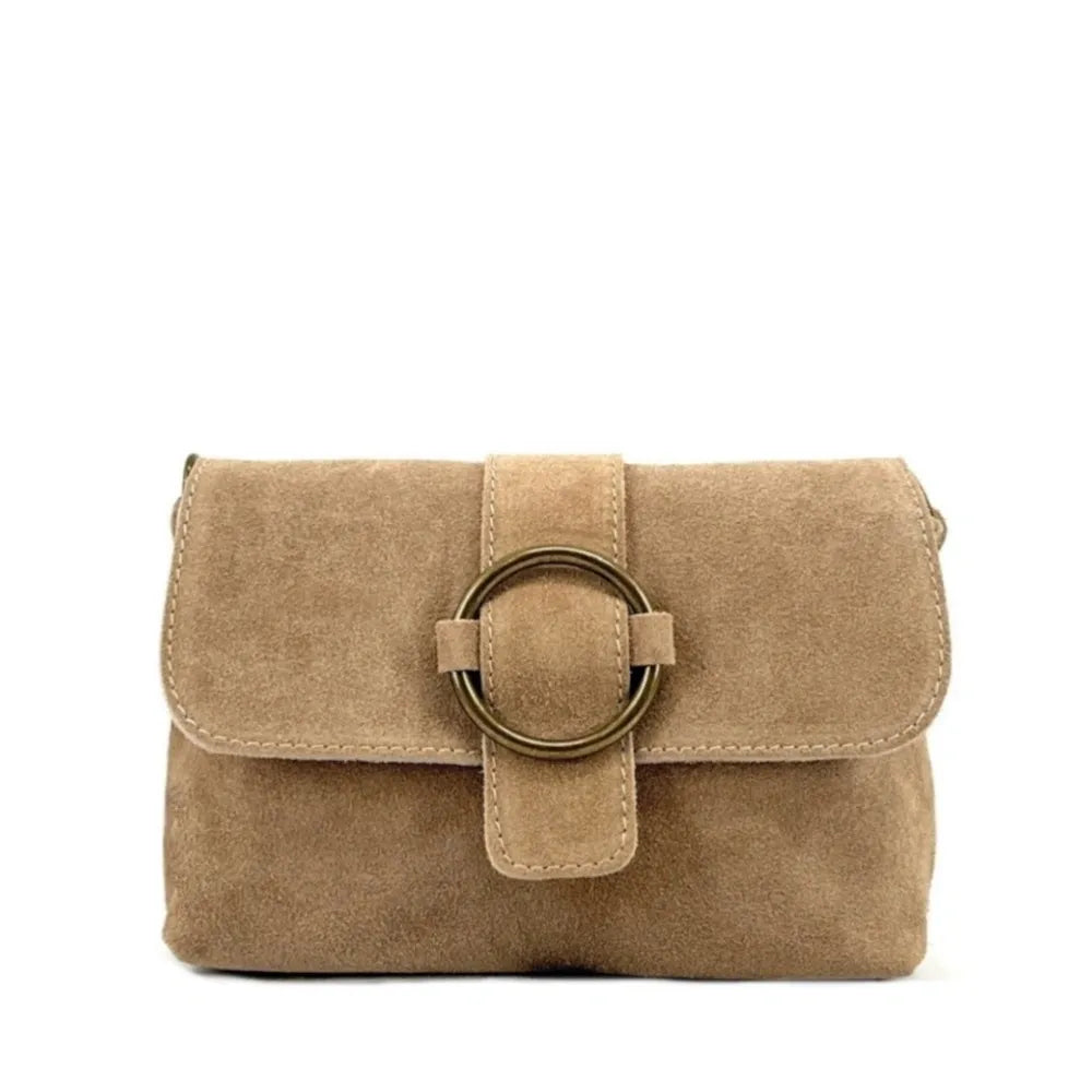 Sac à main en croûte de cuir VERONE SUEDE Taupe clair