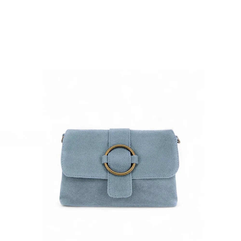 Sac à main en croûte de cuir VERONE SUEDE Bleu pastel