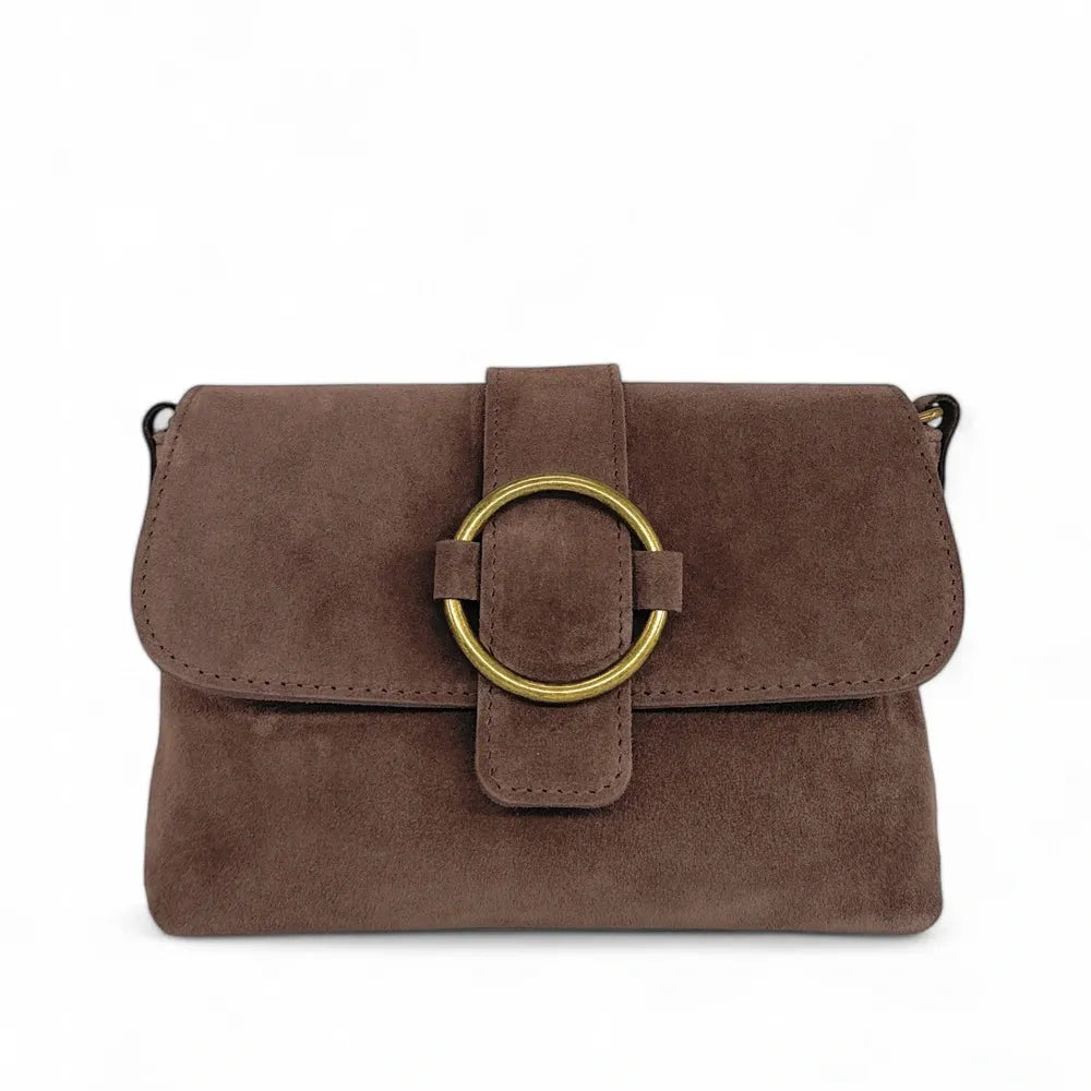 Sac à main en croûte de cuir VERONE SUEDE Taupe foncé