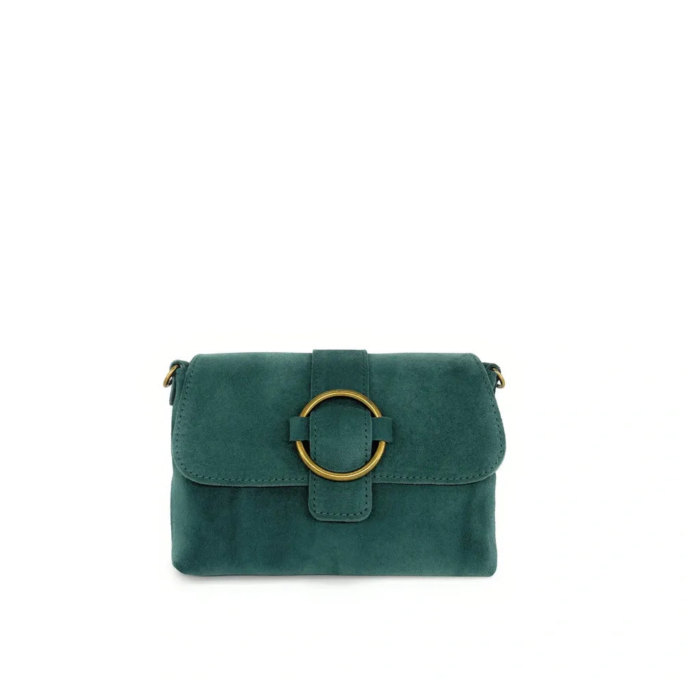 Sac à main en croûte de cuir VERONE SUEDE Bleu vert canard