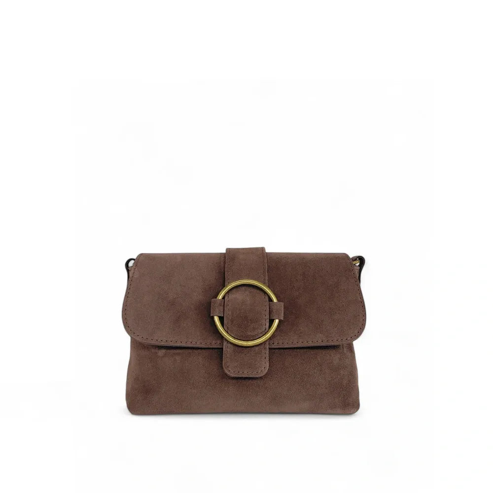 Sac à main en croûte de cuir VERONE SUEDE Taupe foncé