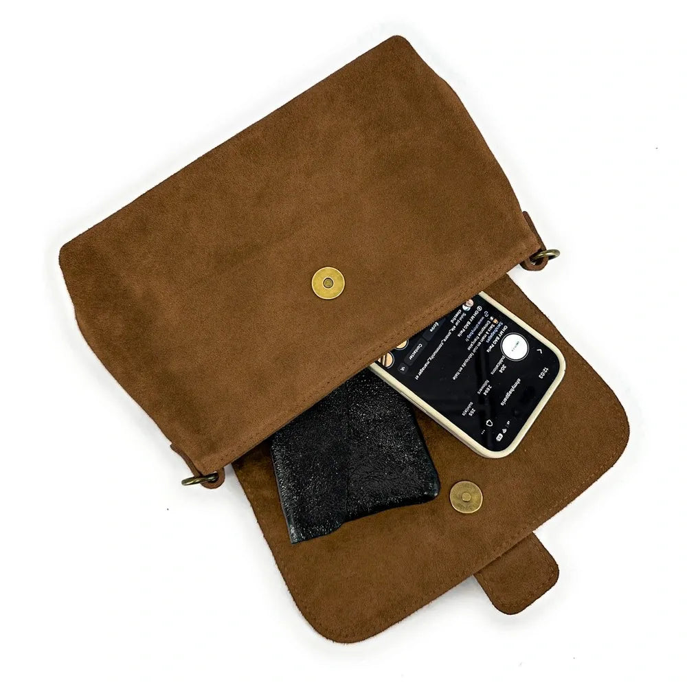 Sac à main en croûte de cuir VERONE SUEDE Cannelle