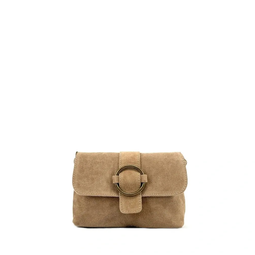 Sac à main en croûte de cuir VERONE SUEDE Taupe clair