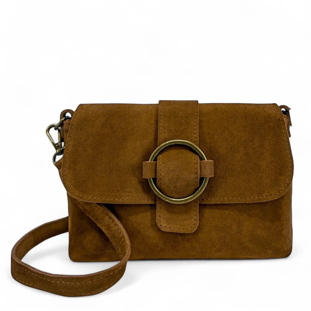 Sac à main en croûte de cuir VERONE SUEDE Cannelle