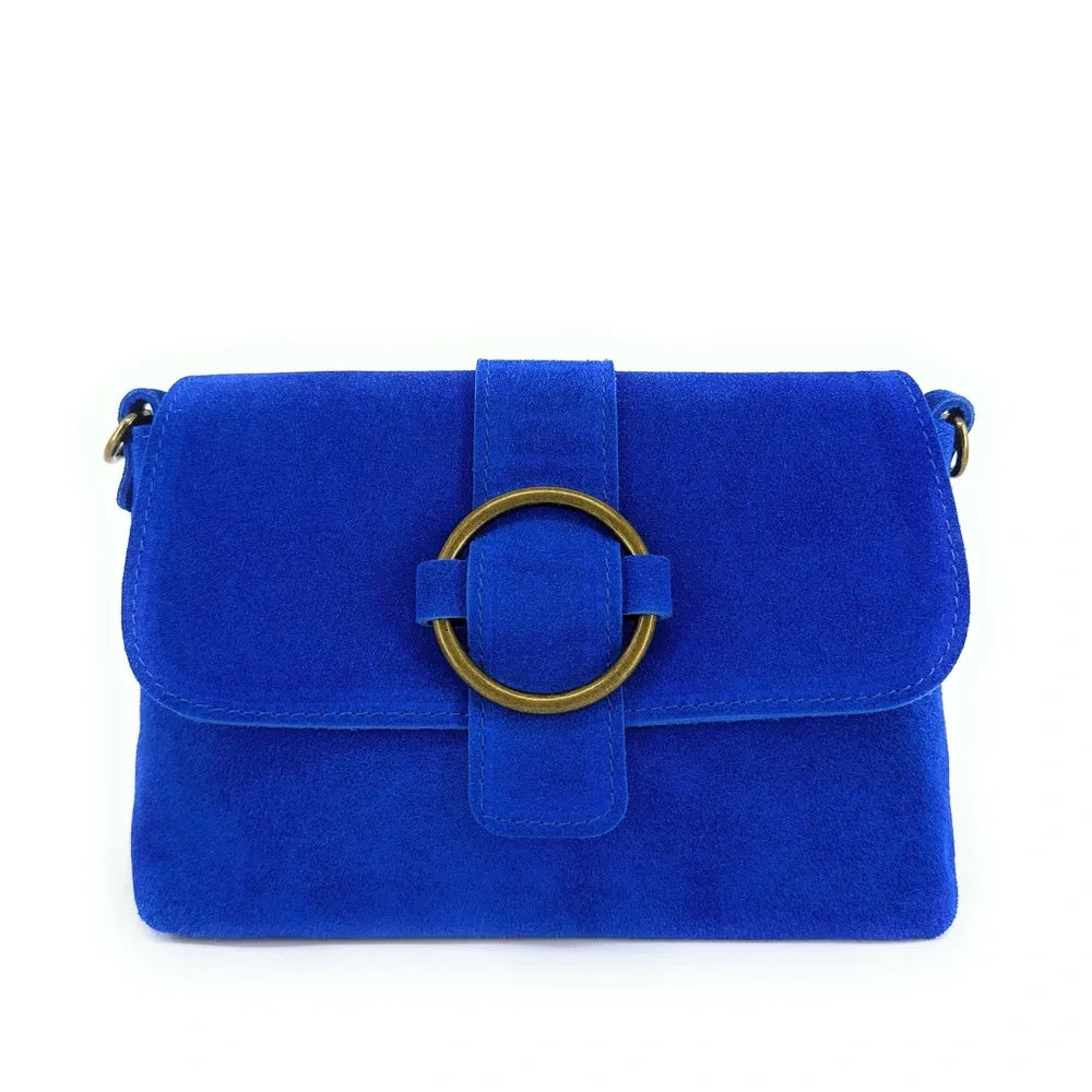 Sac à main en croûte de cuir VERONE SUEDE Bleu roi