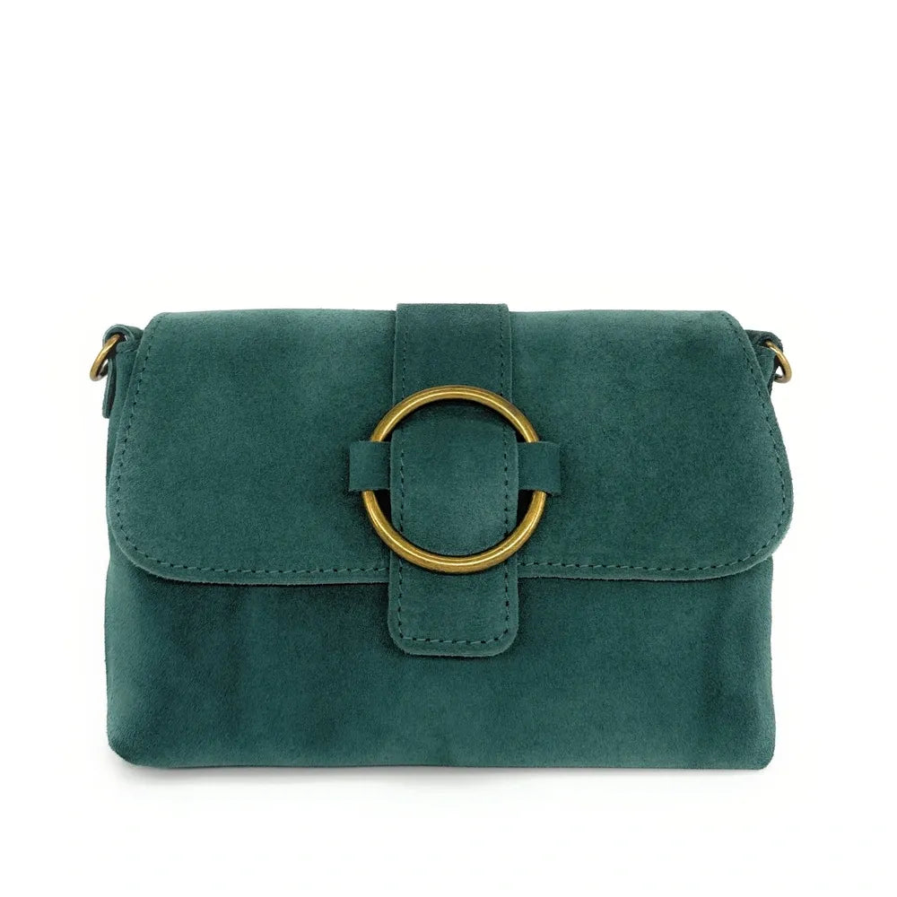 Sac à main en croûte de cuir VERONE SUEDE Bleu vert canard