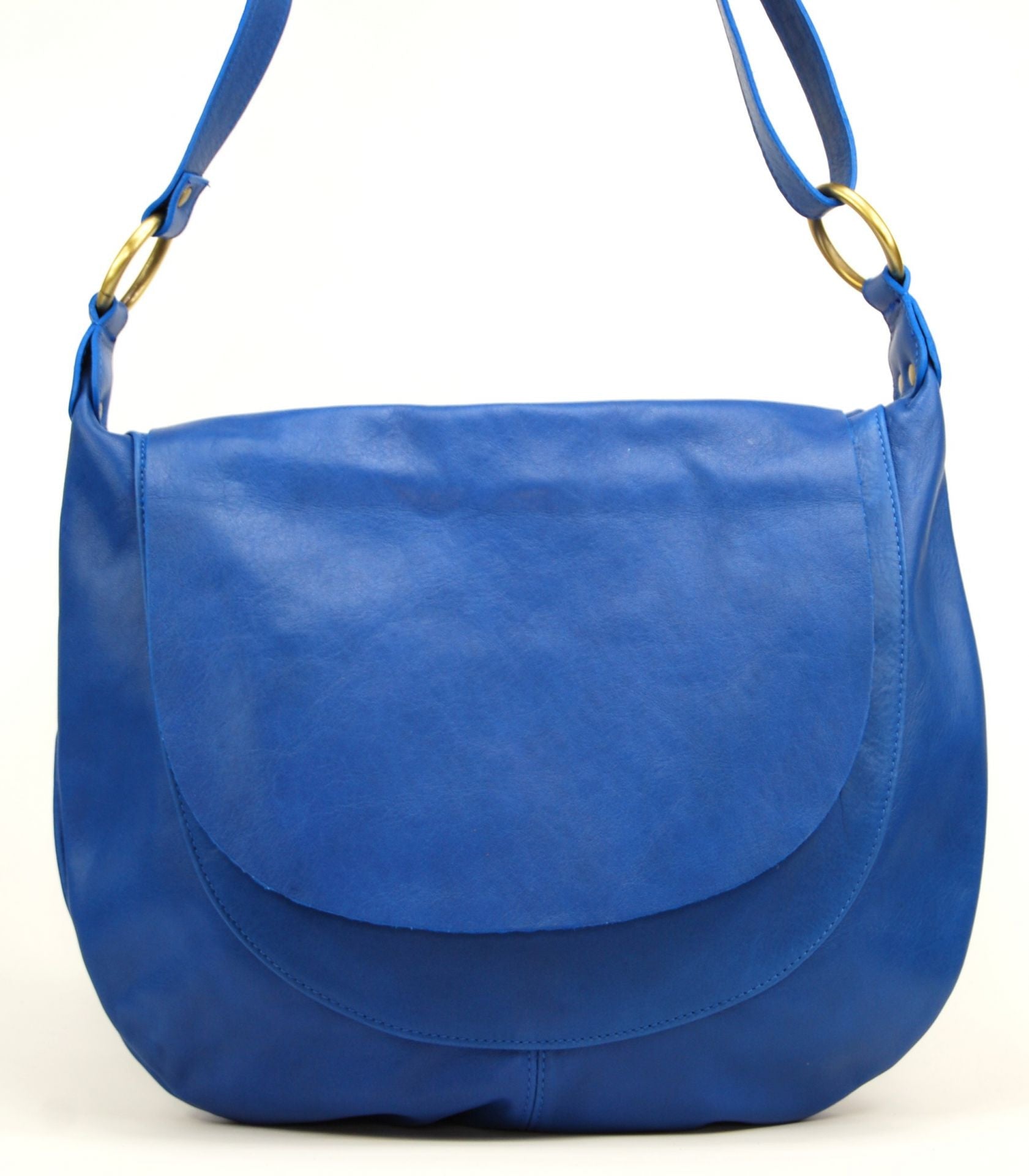 Sac besace en cuir lisse PERLA Bleu roi