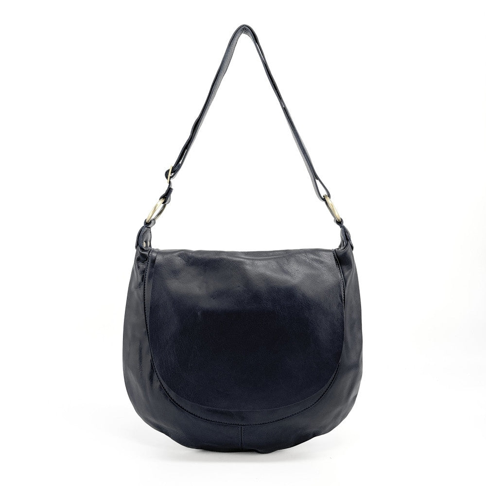 Sac besace en cuir lisse PERLA Bleu marine