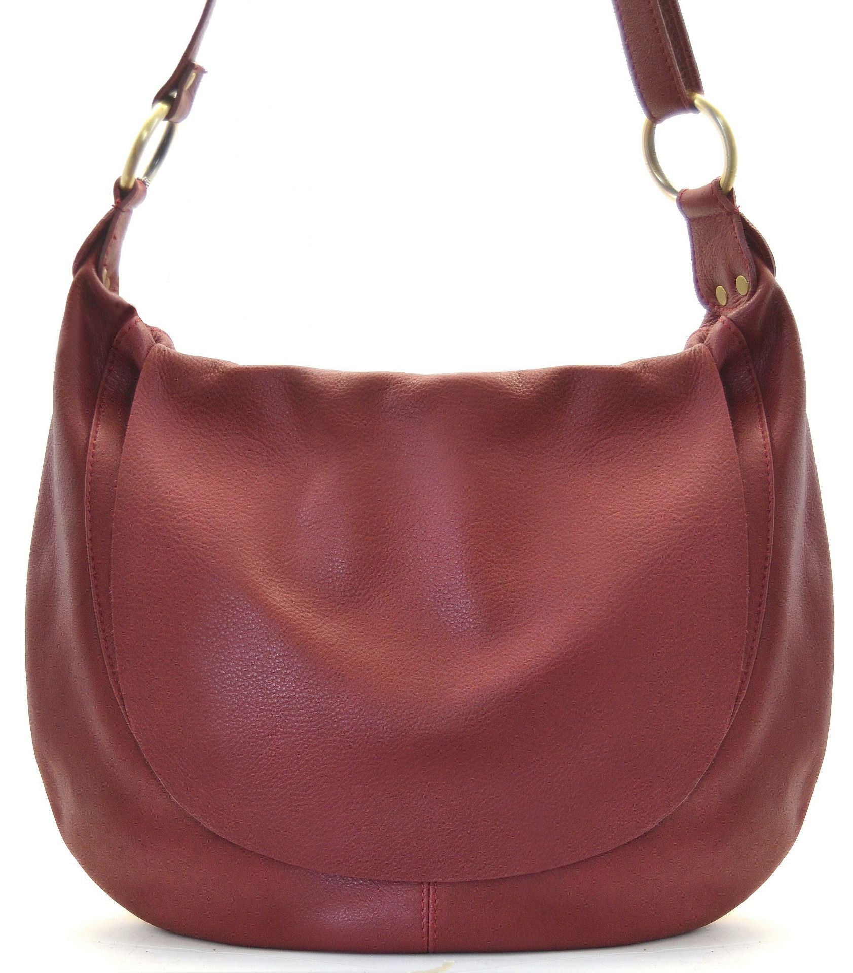 Sac besace Femme Sac bandoulière en cuir lisse PERLA Rouge foncé