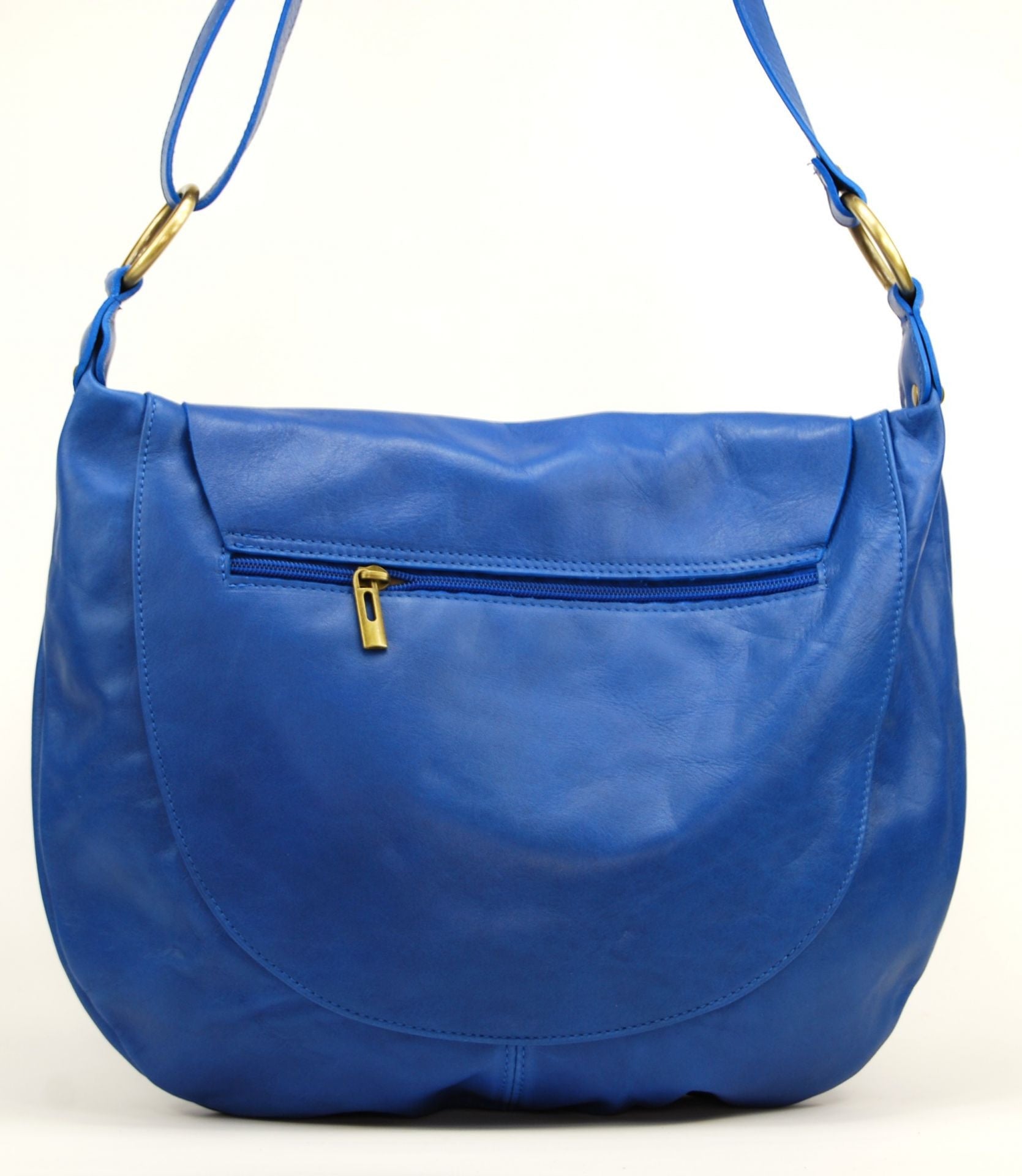 Sac besace en cuir lisse PERLA Bleu roi