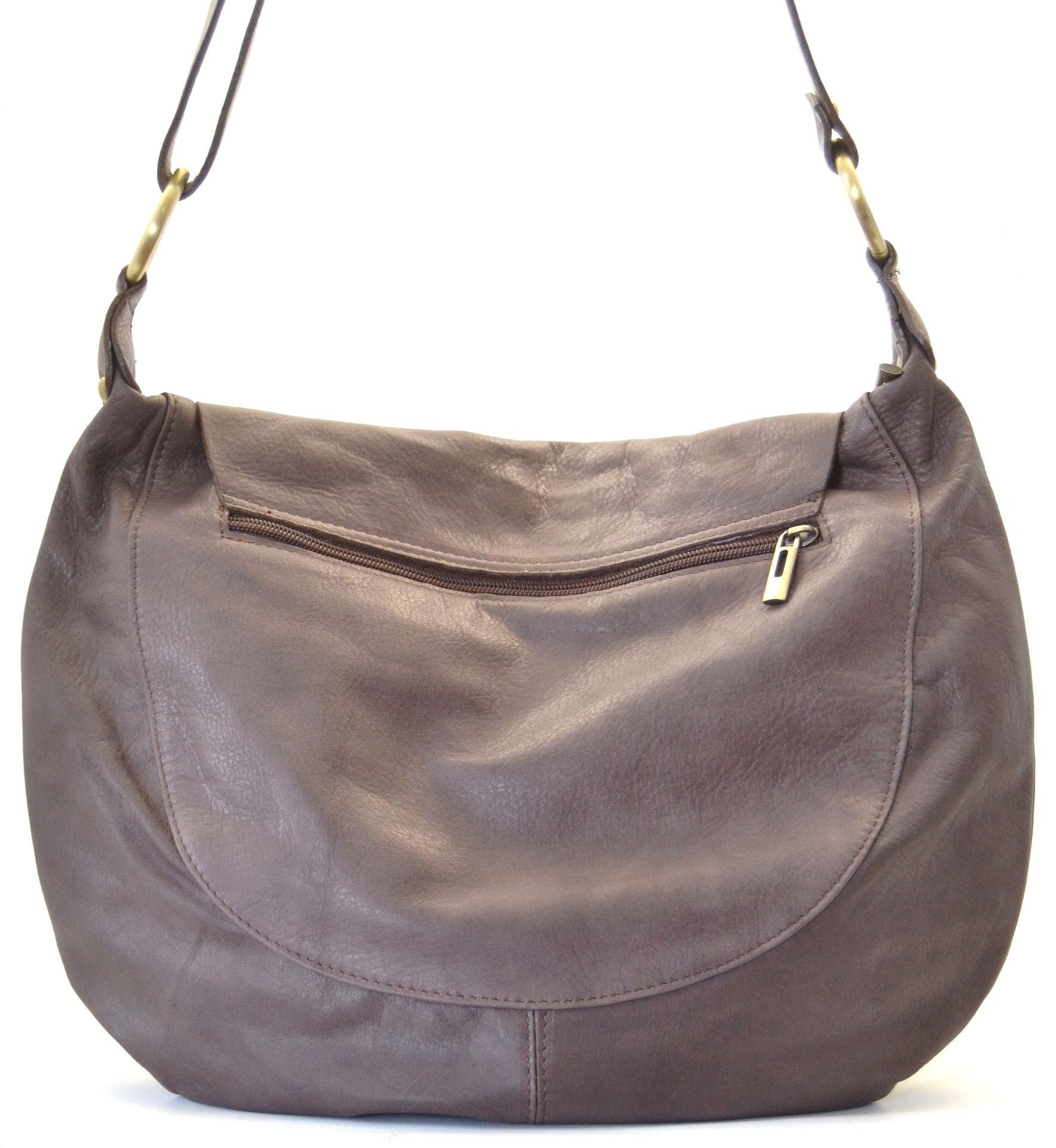 Sac besace en cuir lisse PERLA Taupe foncé