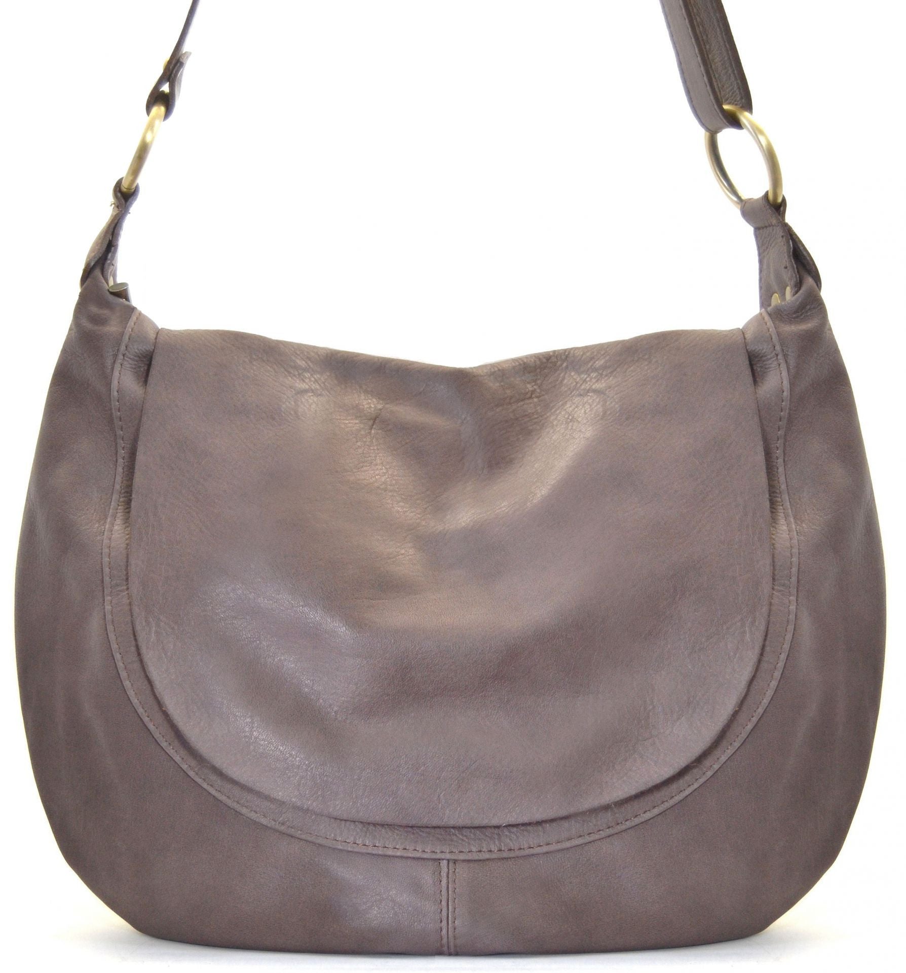 Sac besace en cuir lisse PERLA Taupe foncé