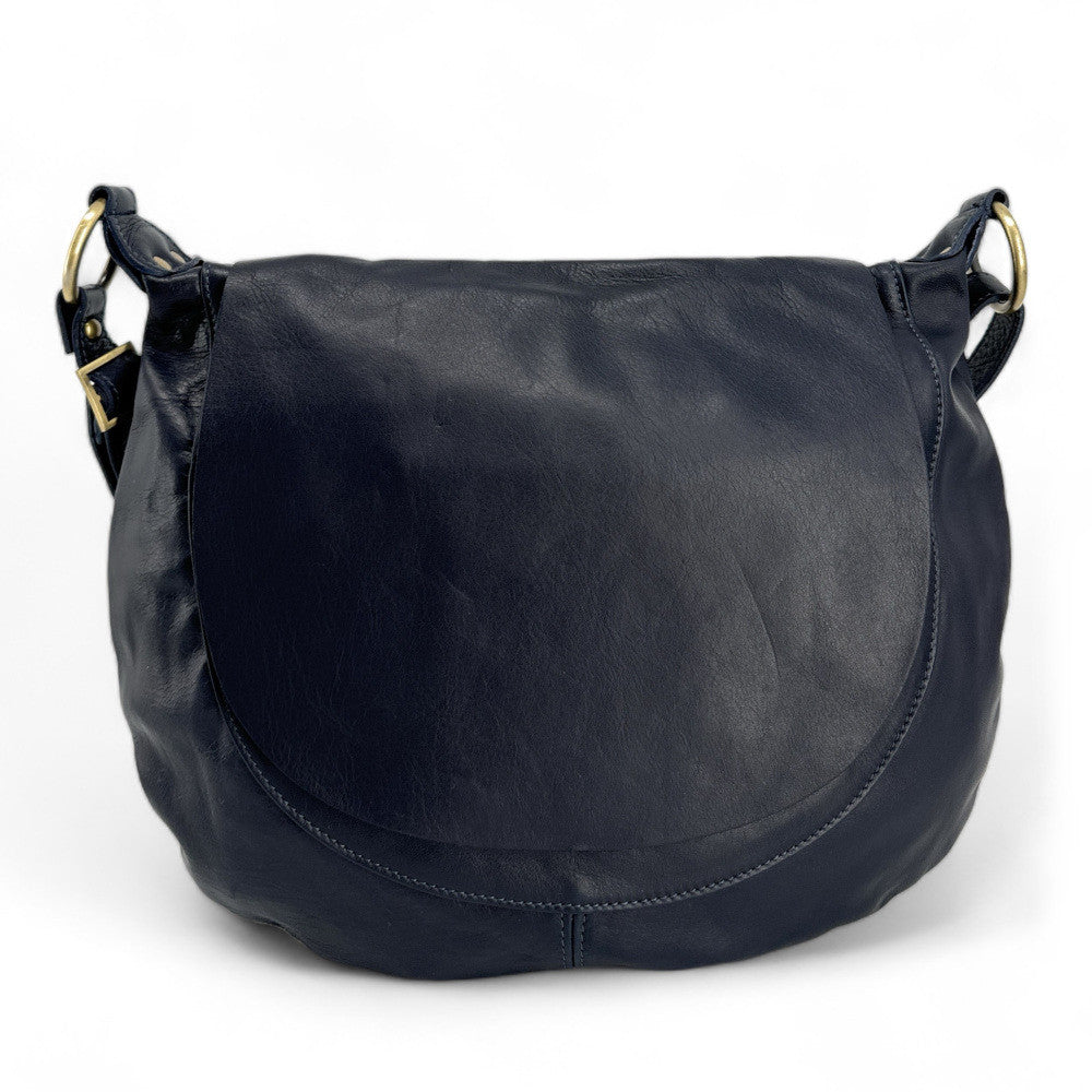 Sac besace en cuir lisse PERLA Bleu marine