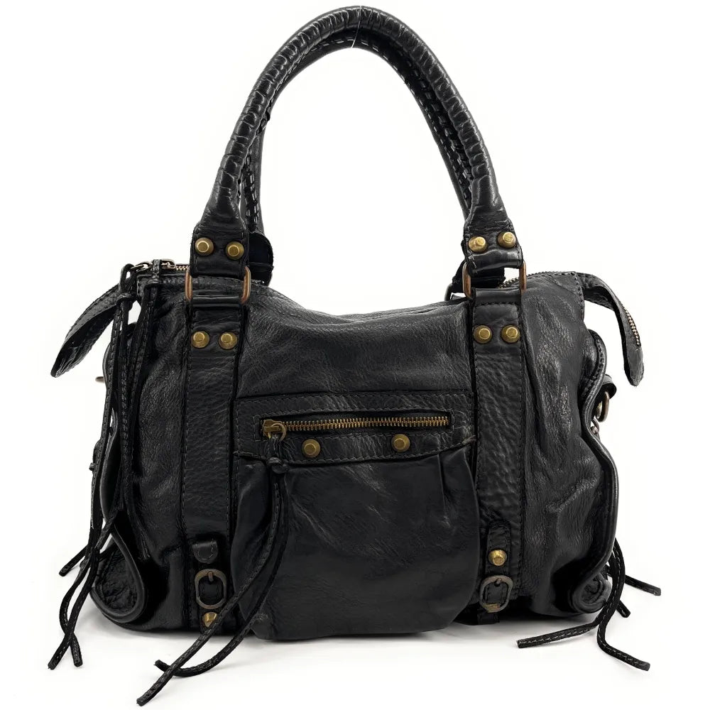 Sacs Femme Sac à main en cuir vintage STORM ROCK Noir Back to