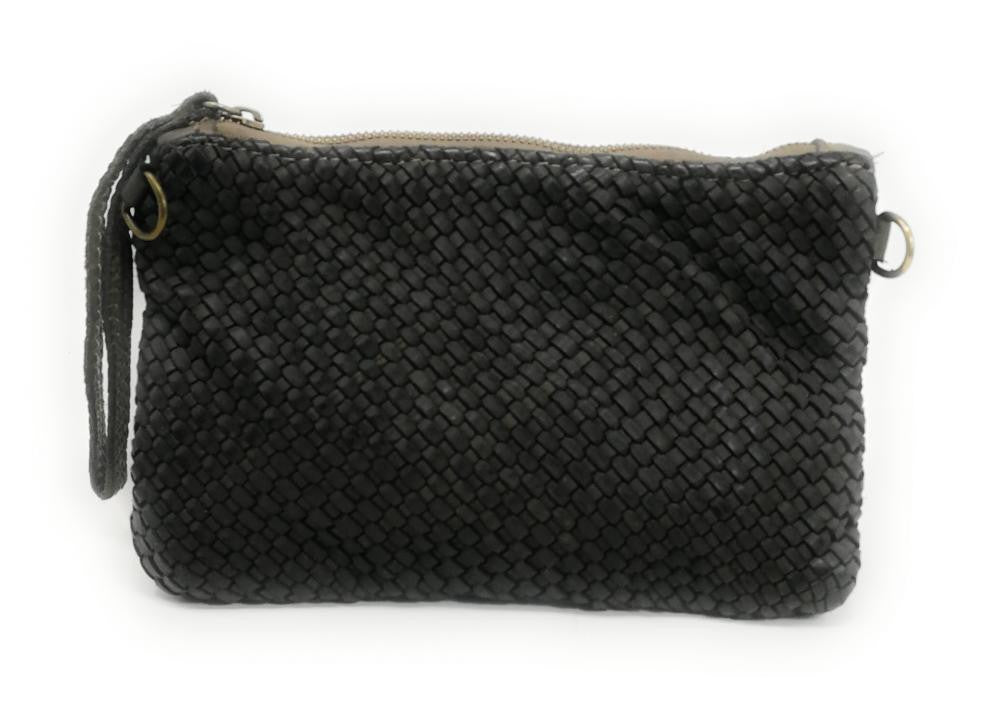 Sac pochette en cuir tressé ALMA Kaki