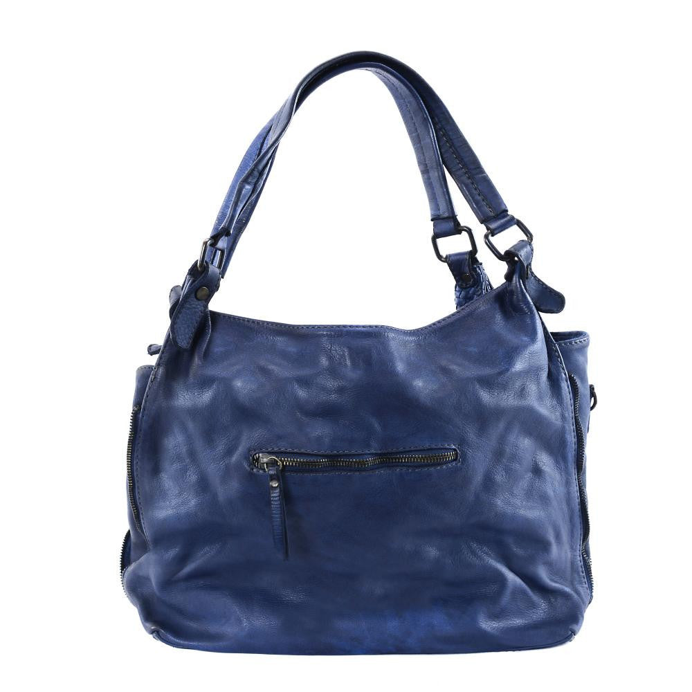 Sac à main en cuir vintage tressé BRISBANE Bleu marine