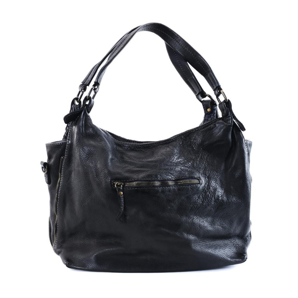 Sac à main en cuir vintage tressé BRISBANE Noir