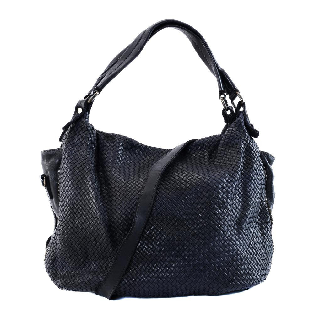 Sac à main en cuir vintage tressé BRISBANE Noir